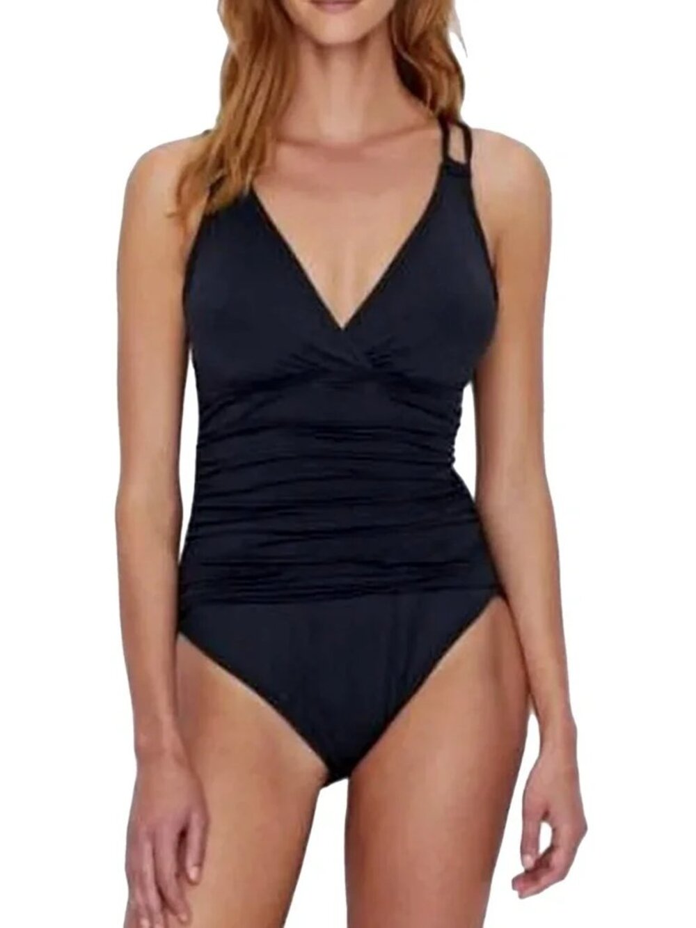 La Blanca One-Piece Swimsuit Bathing Suit Underwire Ruching Criss Cross Straps